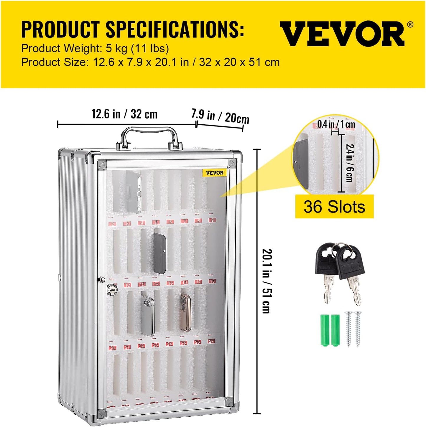 VEVOR Cell Phone Storage Locker, 10 Slots Acrylic Material with Door Locks and Keys, Wall-Mounted Cabinet Pocket Office Classroom Gym Box, Clear