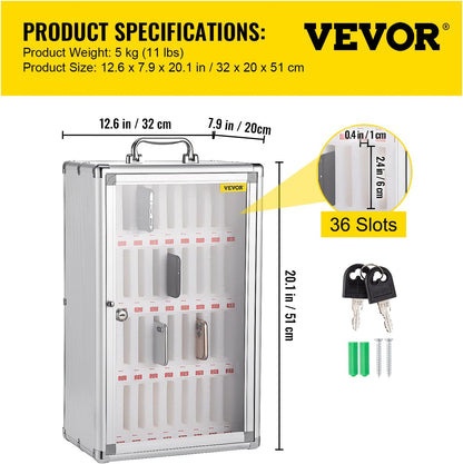 VEVOR Cell Phone Storage Locker, 10 Slots Acrylic Material with Door Locks and Keys, Wall-Mounted Cabinet Pocket Office Classroom Gym Box, Clear