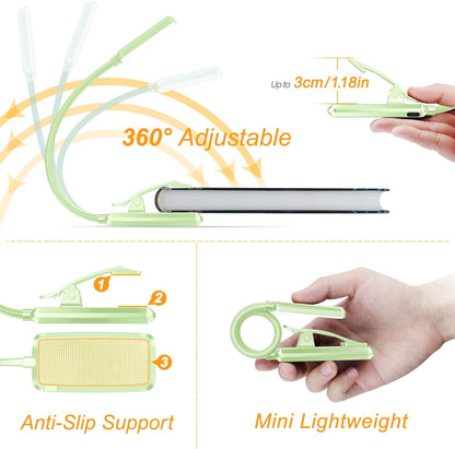 Gritin 9 LED Rechargeable Book Light for Reading in Bed | Eye Caring 3 Color Temps,Stepless Dimming Brightness,80 Hrs Runtime Small Lightweight Clip On Book Reading Light for Studying