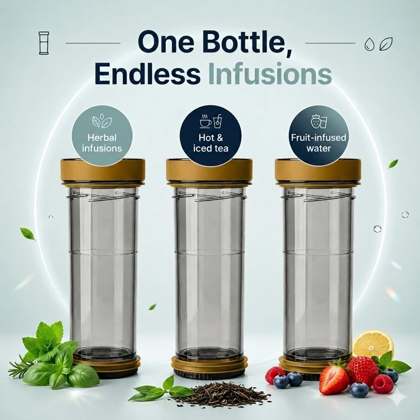 VIVA Recharge Tea Infuser Bottle, 16 oz Insulated Stainless Steel Travel Tea Tumbler with Infuser for Loose Leaf, Hot & Cold Tea & Coffee, Patented Steep Control, Leak-Resistant Lid - Mustard