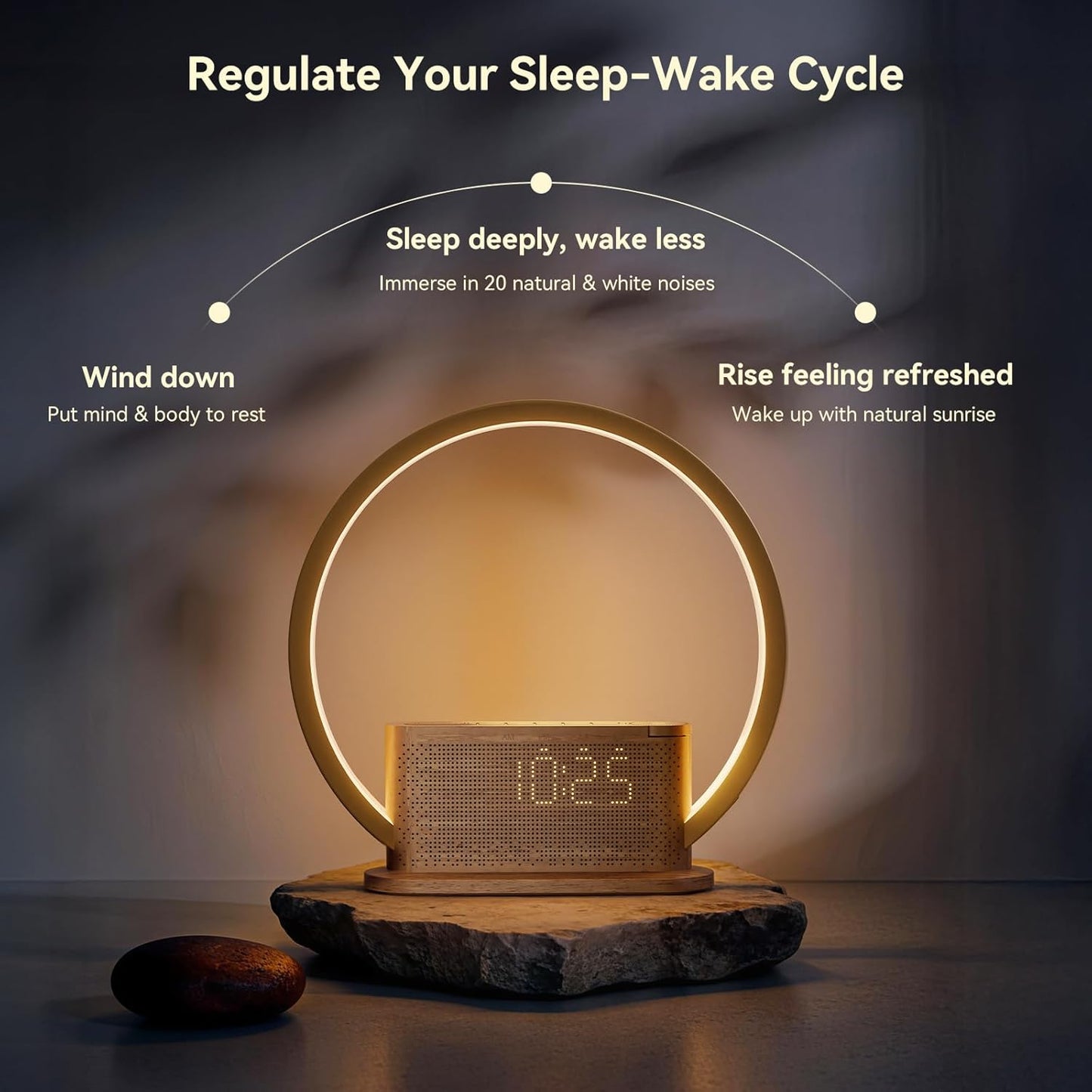Alarm Clock with Sunrise & Sleep Sound Machine – Natural Wake-Up Light, Dual Alarms & Snooze, 20 Soothing Sounds, Dimmable Clock & Night Light, for Heavy Sleepers & Adults, Deep Wood Grain
