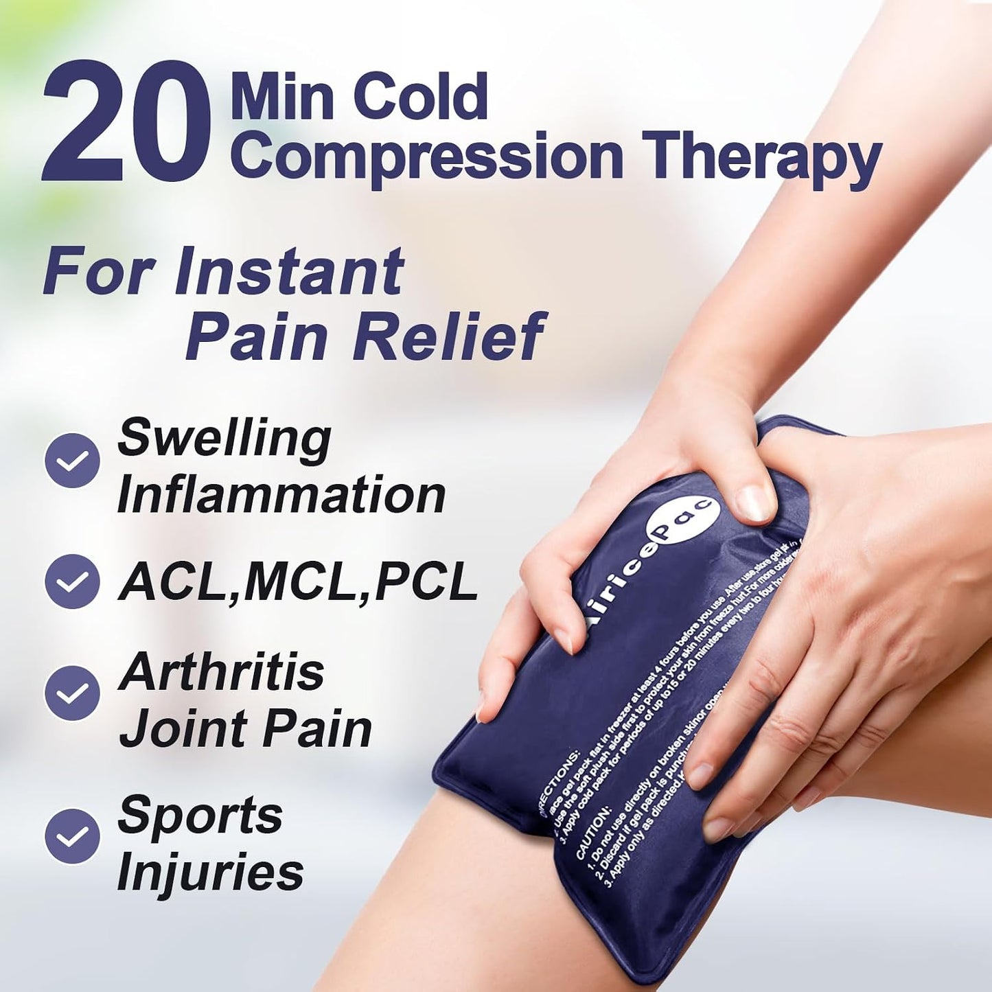 AiricePac Extra Large Gel Flexible Back Ice Packs for Injuries Reusable, 11”x 20” Cold Pack Wrap for Knee Leg Neck Shoulder Hip Back Pain Relief, Cold Compress Therapy for Swelling, Bruises, Surgery