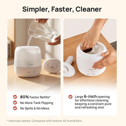 Clarston 2L Cool Mist Humidifier for Bedroom with 360° Adjustable Nozzle, High and Low Mist Levels, Ultra-Low Noise, Light-Off, No BPA, Auto Shut Off, Ideal Baby Humidifier with Easy Top Filling