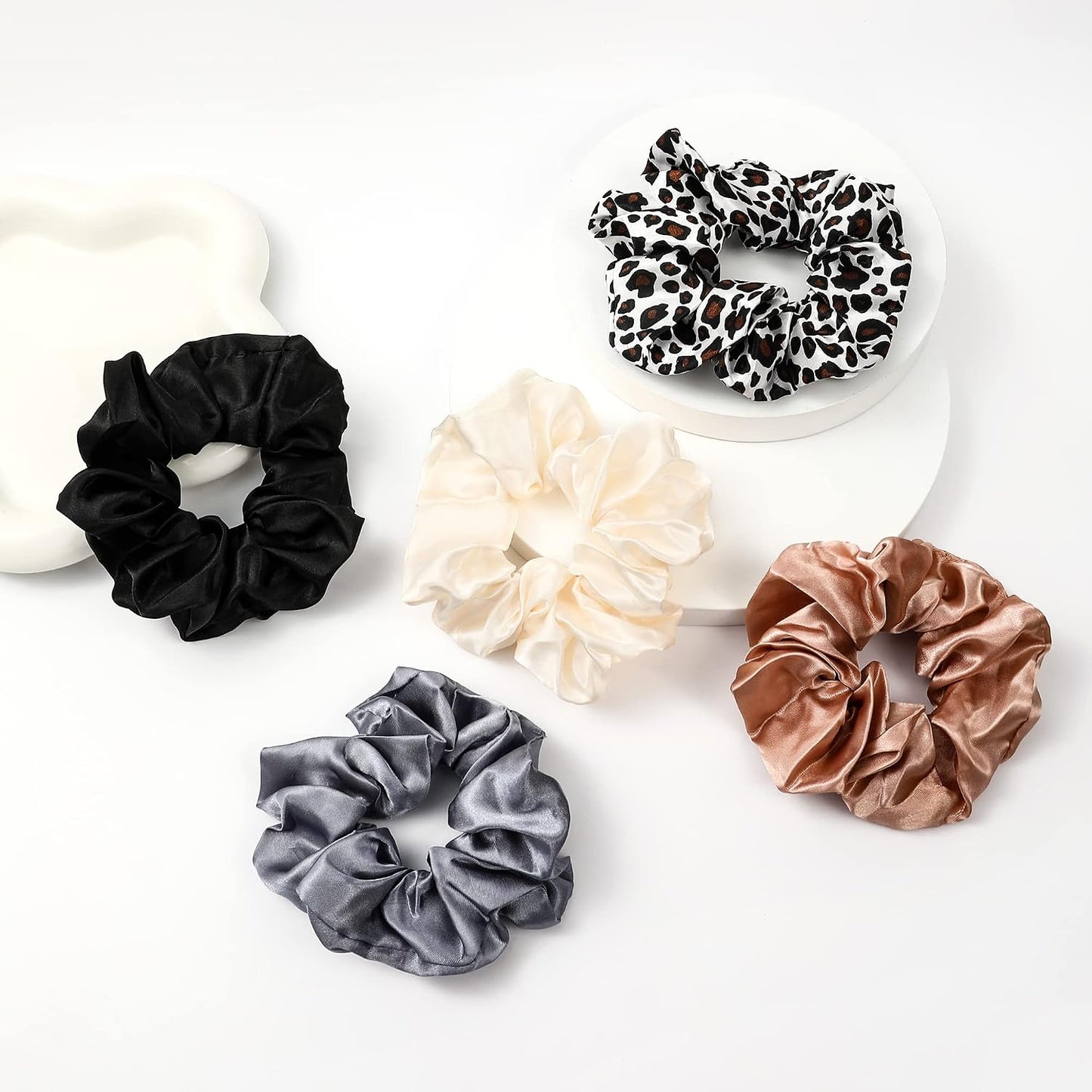 16 Pcs Scrunchies for Women - Black Satin Silk Scrunchies for Girls Hair Ties Elastics Bands Ponytail Holder Hair Accessories