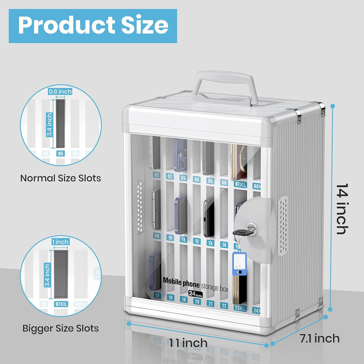 36 Slots Cell Phone Locker for Classroom, Portable Mobile Phone Storage Box with 【2 Different Size Slots】, Phone Lock Box Wall Mounted (Black)