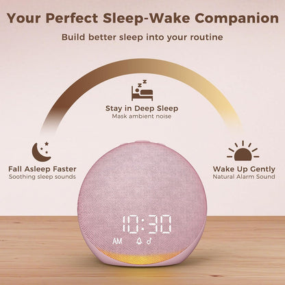Sound Machine Alarm Clock for Bedroom: 25 Natural Sleep Sounds - White Noise Machine for Adults Kids Baby - Gentle Wake Up Alarm with Bluetooth Speaker - Putty