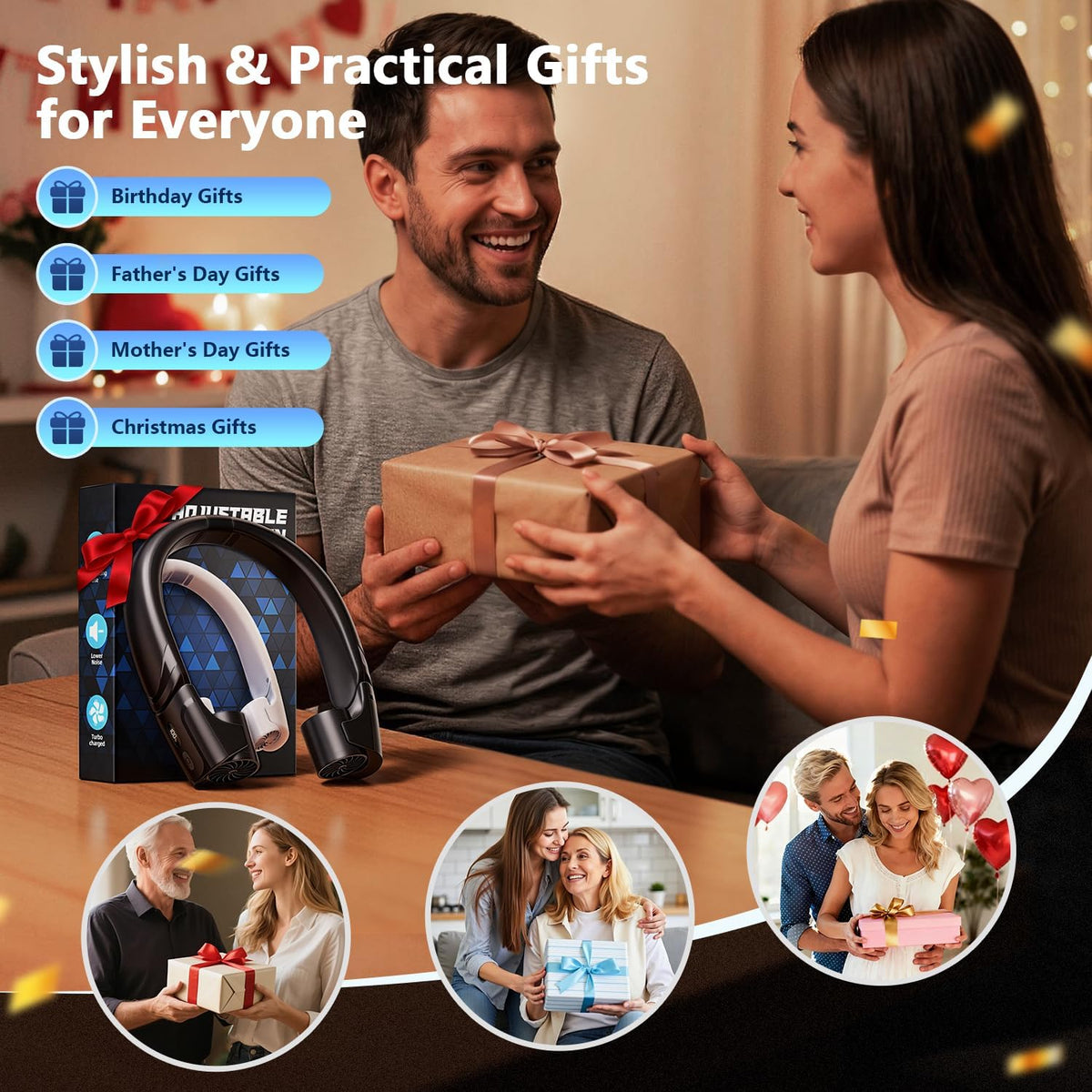Mavax ChillGo Portable Neck Fan, 8000mAh Wearable Personal Cooler, 9000RPM High-Speed Motor with LED Display, Max 16H Runtime, 4‑Speed, Lightweight & Quiet, Ideal Gift for Men Women – Black