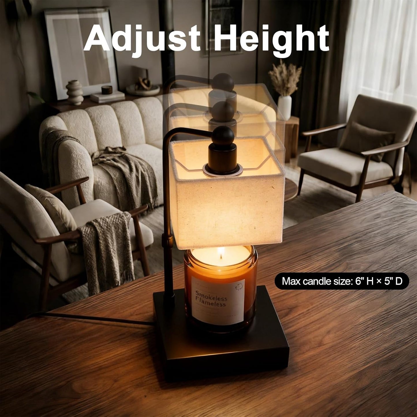 Candle Warmer Lamp with Timer, Modern Farmhouse Candle Warmer, Height Adjustable & Dimmable Electric Candle Warmer Lamp, Includes 2 Bulbs, Birthday Gift for Women, Mom, Housewarming - Flaxen