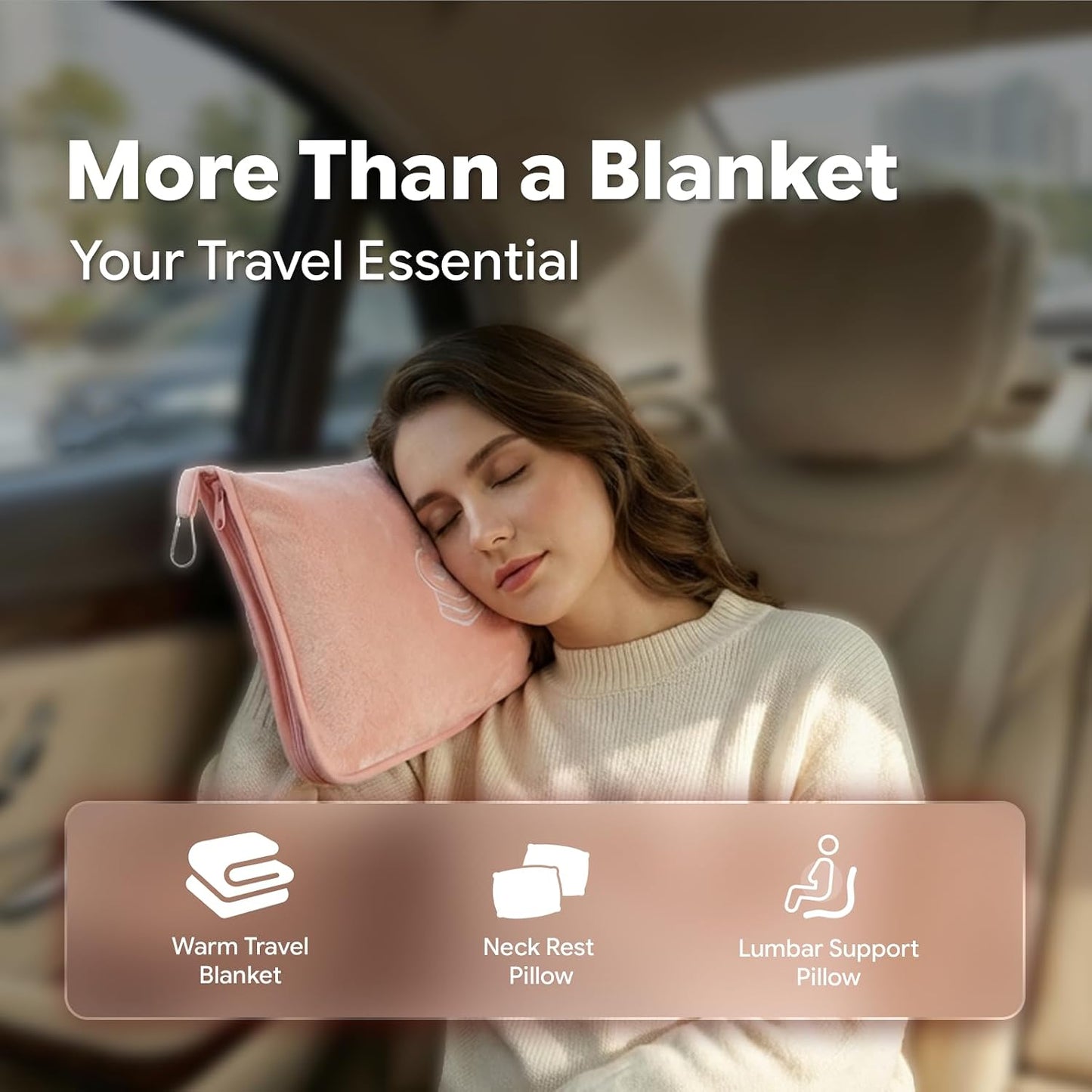 Travel Blanket, Soft 2-in-1 Airplane Blanket, 65x40 Inches, Travel Blanket Airplane Compact with Bag, Car Blanket with Luggage Sleeve & Backpack Clip (Light Grey)