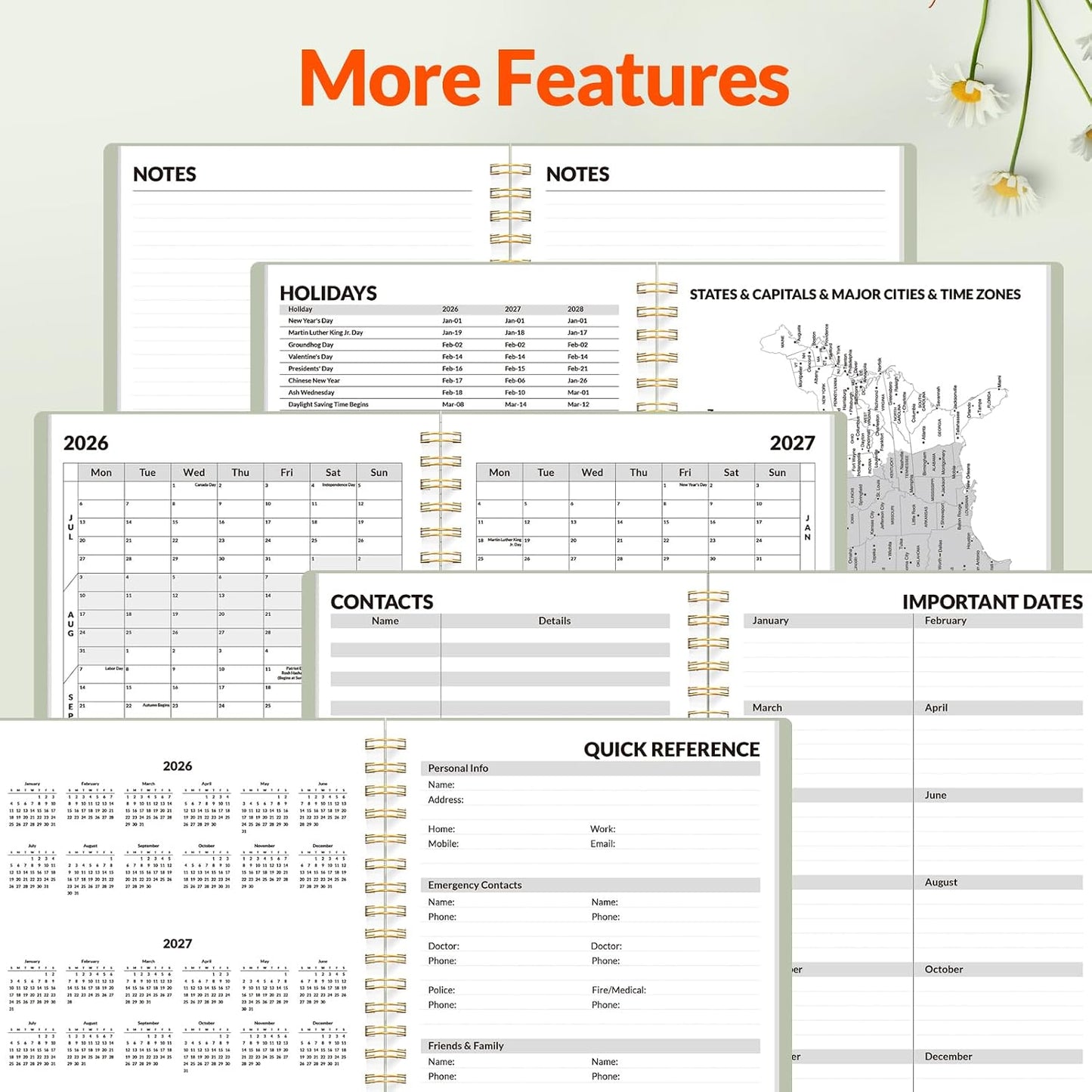 SUNEE Academic Planner 2026-2027 – Weekly & Monthly Planner, July 2026 to June 2027, 6.4"x8.3", Thick Paper, Tabs, Pockets, Bookmark, Spiral-Bound, Student Teacher Organizer, Black