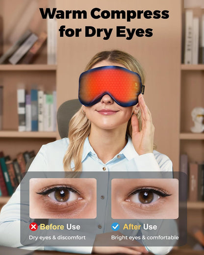 BeeVines Cordless Heated Eye Mask for Dry Eyes, Washable Eye Masks (Blue)