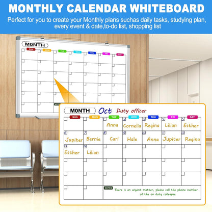 Magnetic Dry Erase Board Calendar for Wall 36" x 24", Monthly Calendar Whiteboard for Wall, Planning Board Bulletin Board Portable Board for Office, School, Home, Kitchen, Planning, Memo