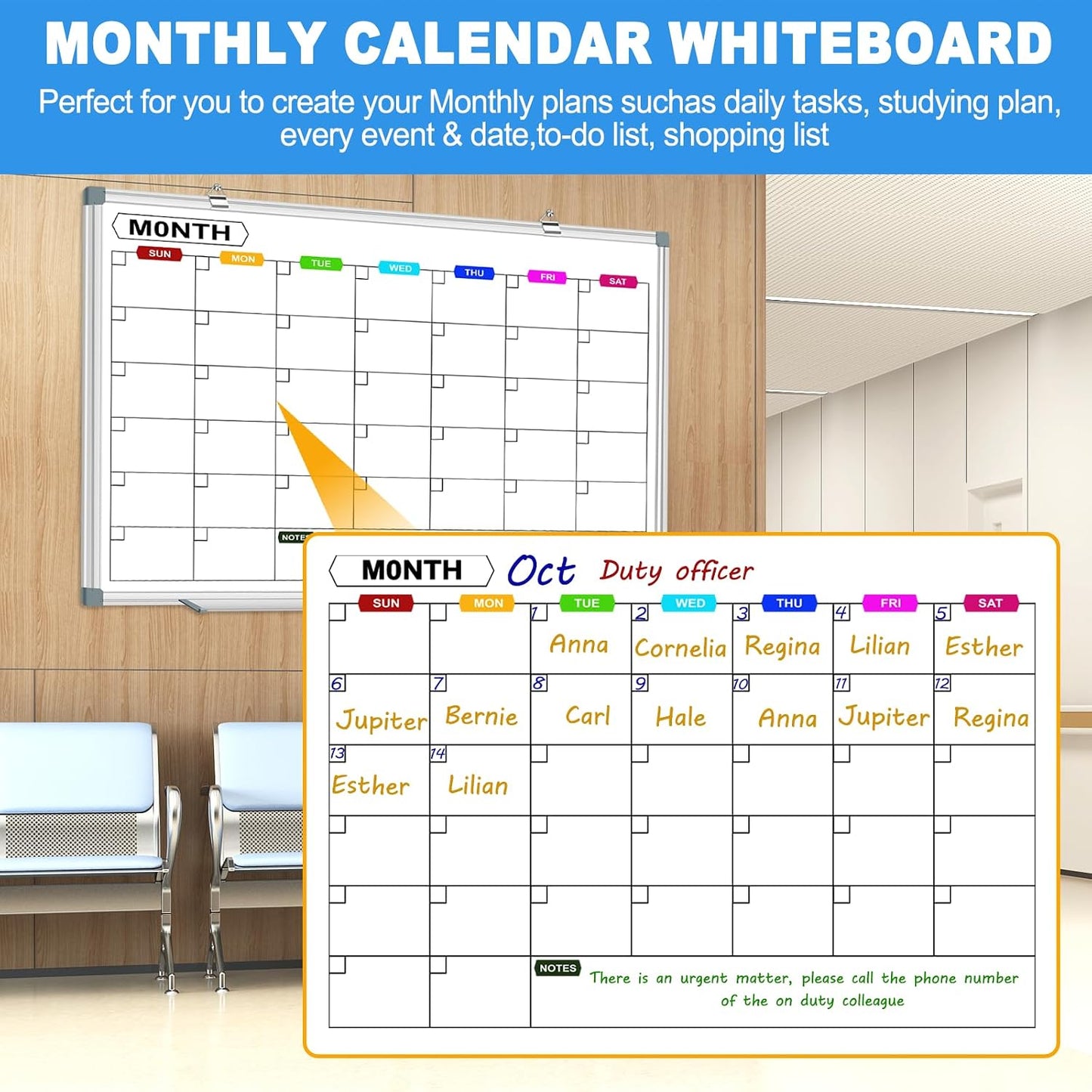 Dry Erase Board Calendar for Wall, 36" x 24" Monthly Whiteboard