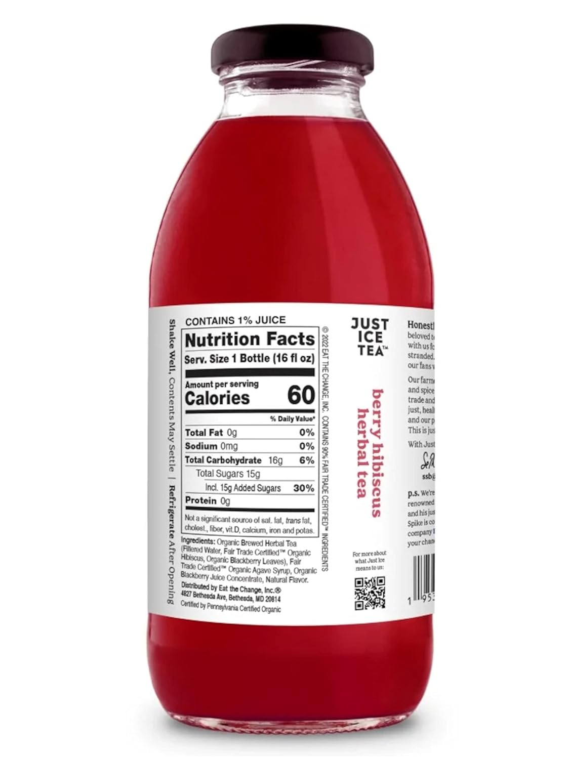 Just Ice Tea Organic Iced Tea, 16 Fl Oz Glass Bottles (Pack of 4) (Berry Hibiscus)