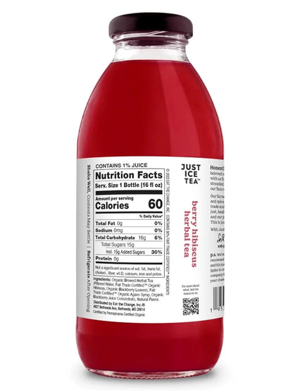 Just Ice Tea Organic Iced Tea, 16 Fl Oz Glass Bottles (Pack of 4) (Berry Hibiscus)