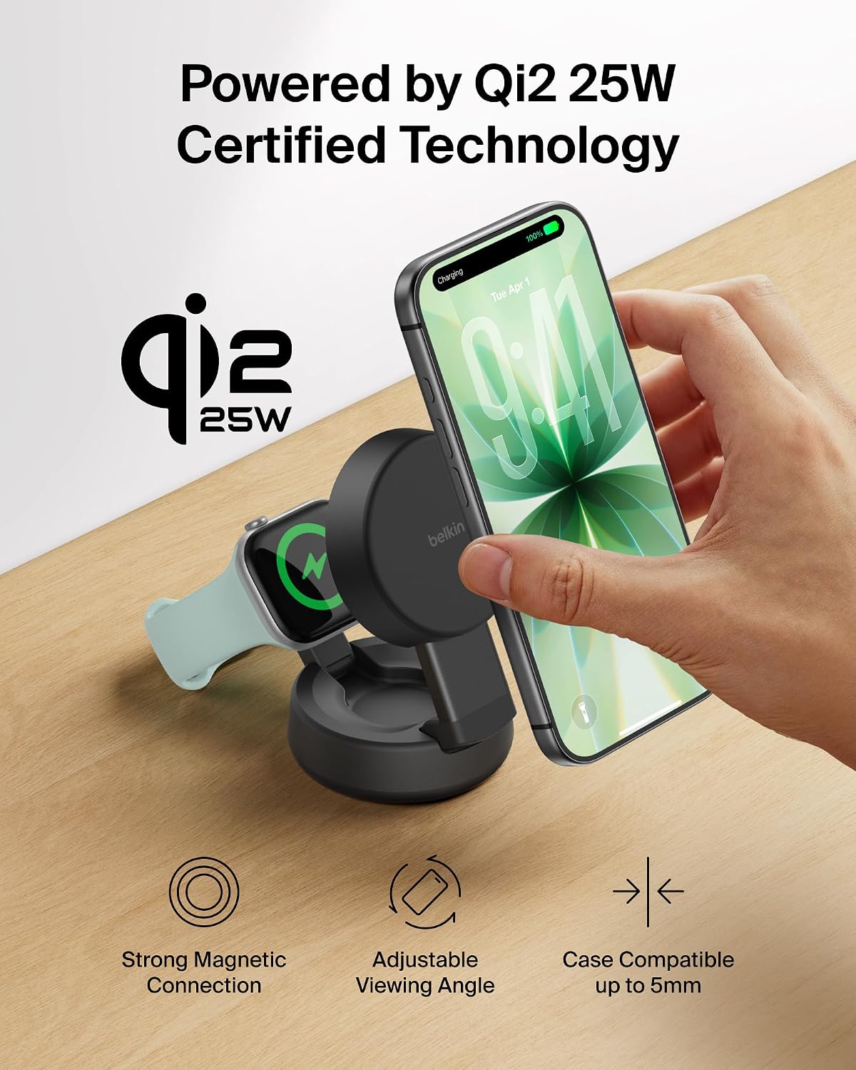Belkin Qi2.2 25W Wireless 2 in 1 iPhone Charger, Fast Charging for Travel