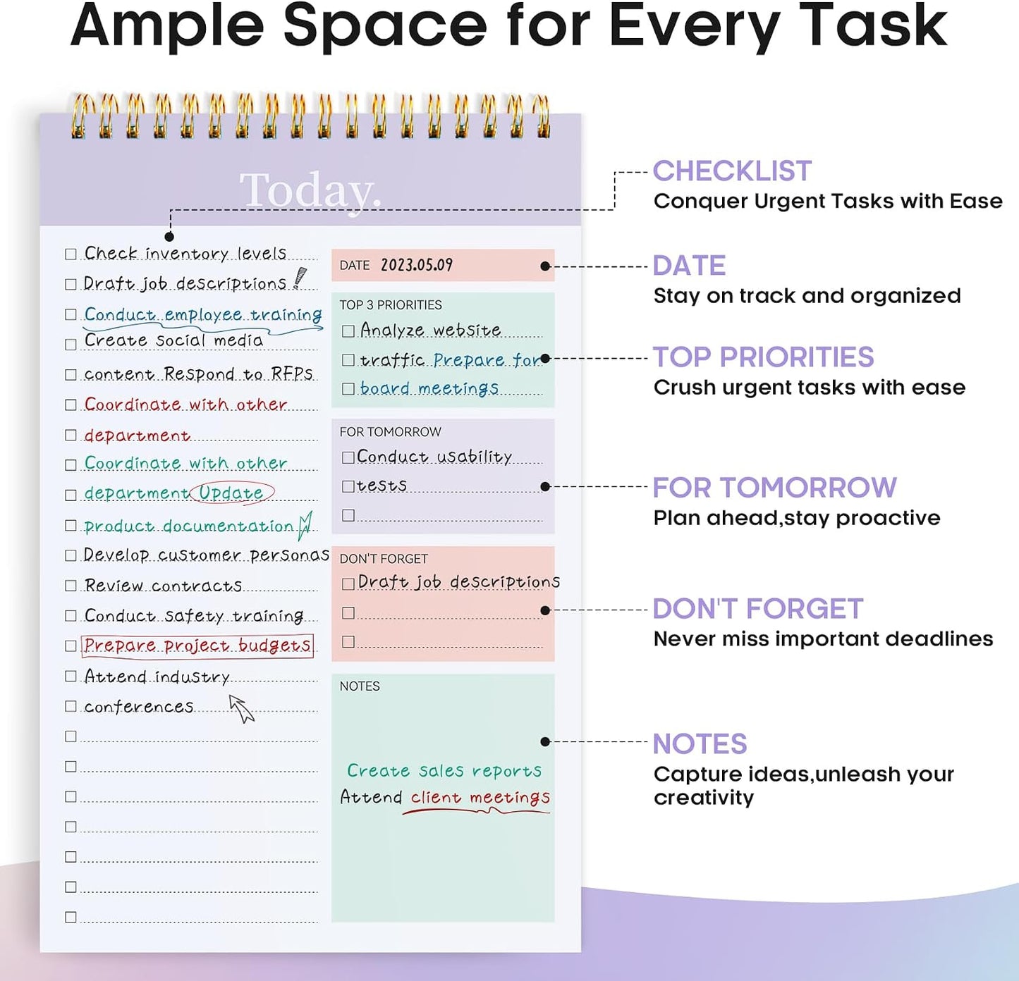 Taja To Do List Notepad - To Do List Notebook for Work with 52 Sheets, 9.8" x 6.5", Undated Daily Planner Perfect for Daily Tasks and Goal Setting, Notepad Suitable for Office, Home & School - Violet Dream