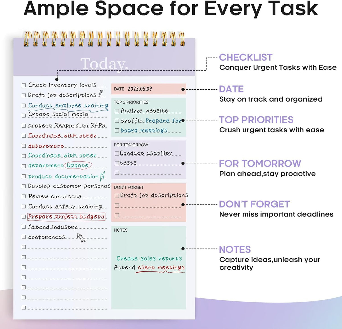Taja To Do List Notepad, Undated Daily Planner for Work and Goal Setting