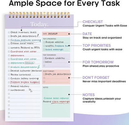 Taja To Do List Notepad, Undated Daily Planner for Work and Goal Setting