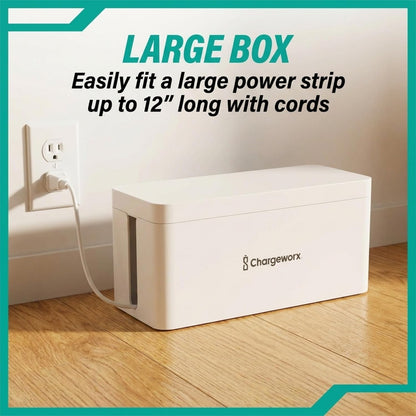 Cable Management Box, Extension Cord Hider, Power Strip Box, White, 2 Pack