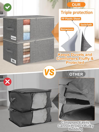 punemi 60L Sturdy Comforter Storage Bag, Blanket Organizer, Grey