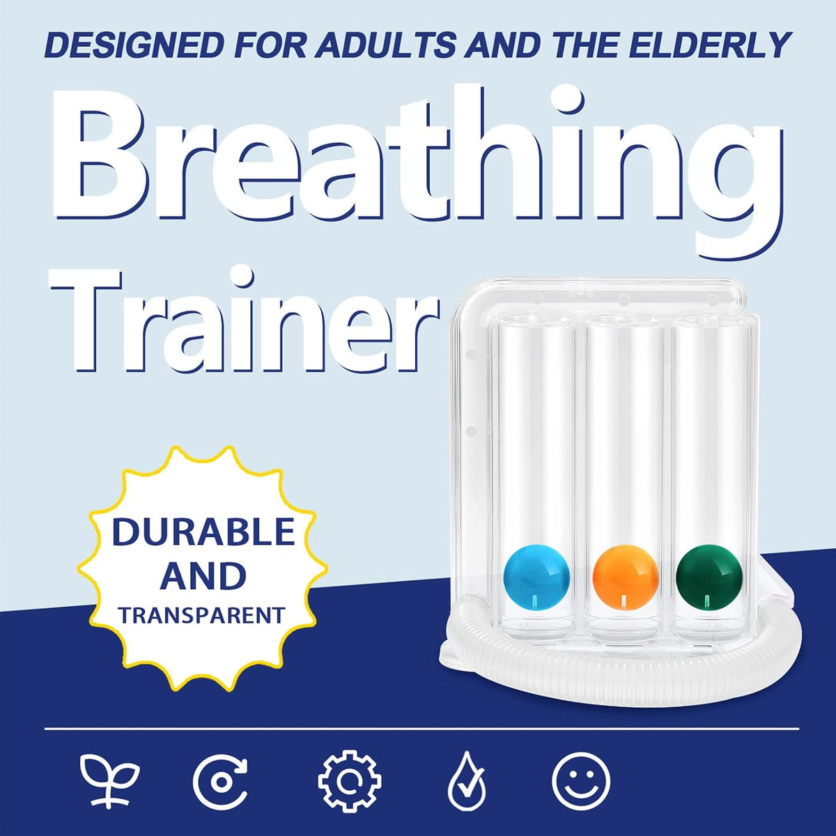 Breathing Exercise Device for Lungs, Lung Exerciser Device – 5000ml Volumetric Deep Breathing Trainer with Flow Rate Indicator for Respiratory Health & Recovery