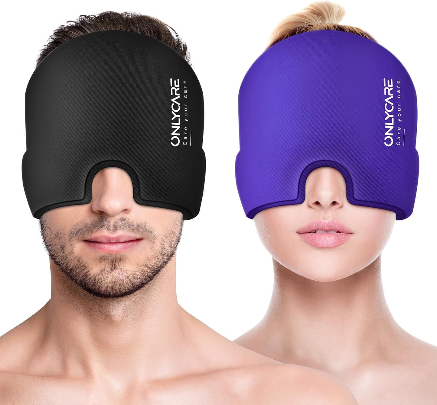 ONLYCARE Migraine Relief Cap, Upgraded Headache Relief Cap with Odorless Reusable Gel Head Wrap, Soothing Face Ice Pack Mask Products with Hot & Cold Therapy for Tension, Stress, Hangover & Puffy Eyes