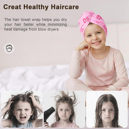 Unicorn Castle Microfiber Hair Towel for Kids 2Pack Hair Wrap Towels Absorbent Hair Drying Towel Wrap Hair Turbans for Curly Thick Hair, Pink White Strawberry