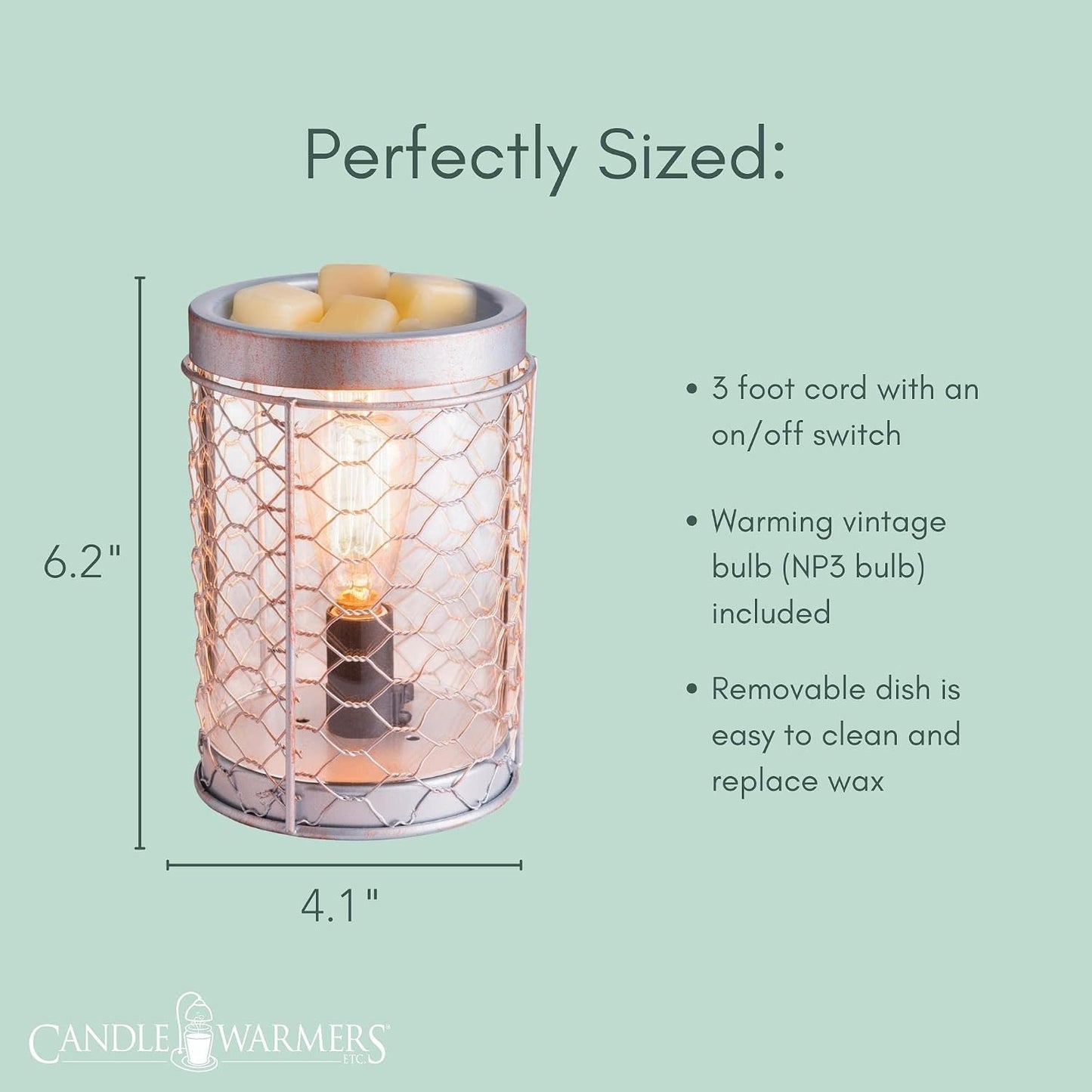 Candle Warmers ETC. Vintage Bulb Illumination Fragrance Warmer- Light-Up Warmer for Warming Scented Candle Wax Melts and Tarts to Freshen Room, Apothecary
