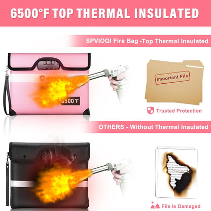6500°F Upgraded Fireproof Document Bag with Lock, Fire proof Money Bag for Cash w. Zipper/Reflective Strip, 10 Layers of Heat Insulated Materials, Water Resistant Fireproof Bag for Documents, Fire Bag