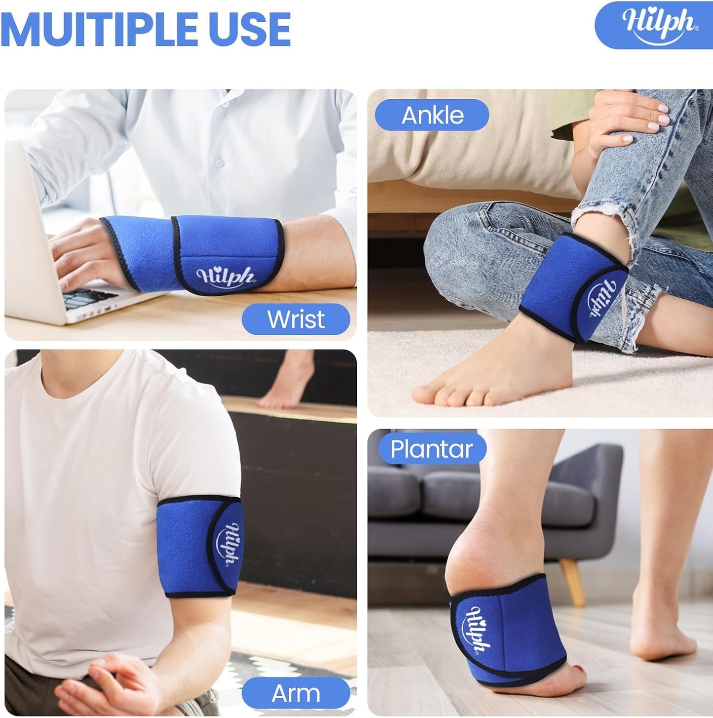 Hilph Wrist Ice Pack Wrap for Carpal Tunnel Relief, FSA Eligible HSA, Reusable Wrist Hot & Cold Therapy Brace for Hand Injuries, Arthritis, Tendonitis, Surgery Recovery Items Gifts Men Women, Blue