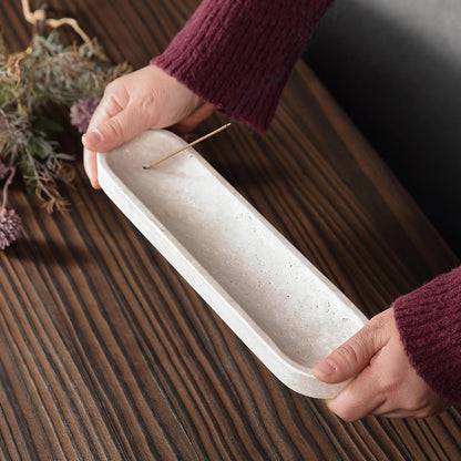 Koville Natural Marble Incense Holder, Incense Holder for Sticks with 9 Holes, Handmade Incense Burner Ash Catcher for Meditation Yoga SPA, Balsam Fir/Palo Santo/Sage/Cone (White)