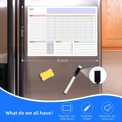 Habit Tracker Calendar Magnetic Whiteboard for Refrigerator Daily Weekly and Monthly Goal and Habit Tracker Motivational Goal & Planner Journal (Color)