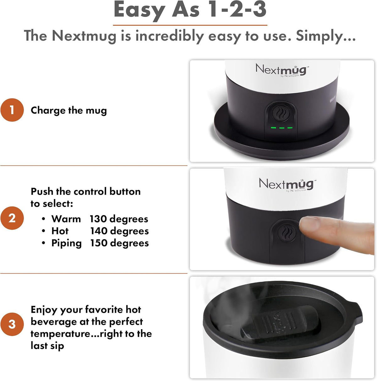 Nextmug Go - Temperature-Controlled, Self-Heating Travel Mug