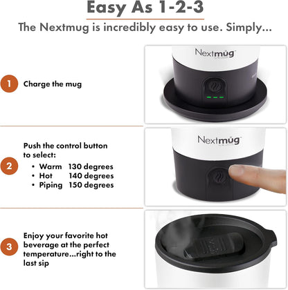Nextmug Go - Temperature-Controlled, Self-Heating Travel Mug