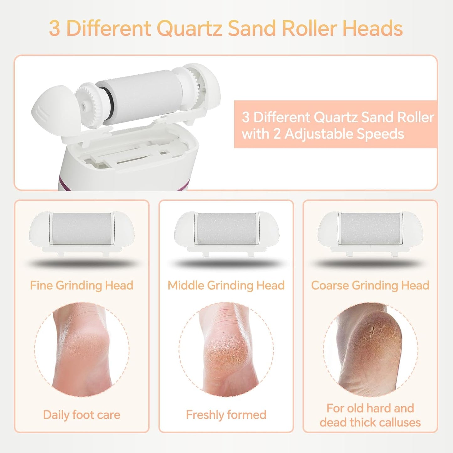 Electric Foot Callus Remover Rechargeable - 12 in 1 Pedicure Kit with 3 Rollers, Portable Foot File Scrubber for Dead Skin Removal, Waterproof & Painless, Home Foot Care Tool (5680-pink)