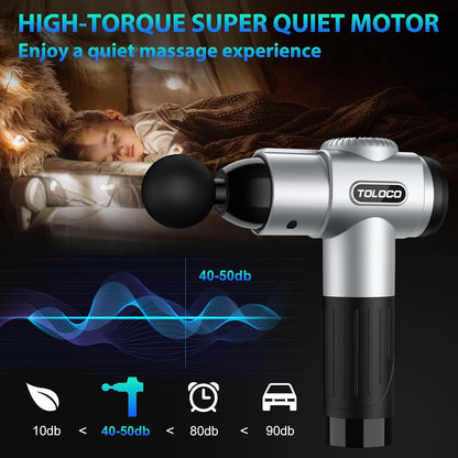 TOLOCO Massage Gun, Deep Tissue Back Massage for Athletes for Pain Relief, Percussion Massager with 10 Massages Heads & Silent Brushless Motor, Fathers Day Dad Gifts, Grey