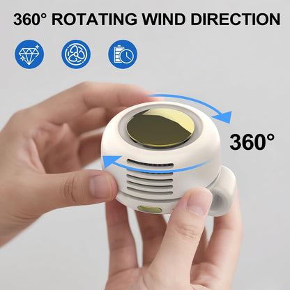 TFQXA1Z Portable Silent Clip On Bladeless Fan, Rechargeable Wearable Fan - Hands-Free Waist & Neck Cooling, 3 Speeds, Up to 5H Runtime, USB-C Fast Charge (White)