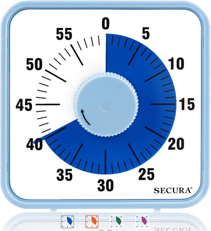 Secura 7.5 Inch Visual Timer, 60 Minute Visual Oversize Countdown Timer for Kids and Adults, Durable Mechanical Time Management Tool (Dark Green)