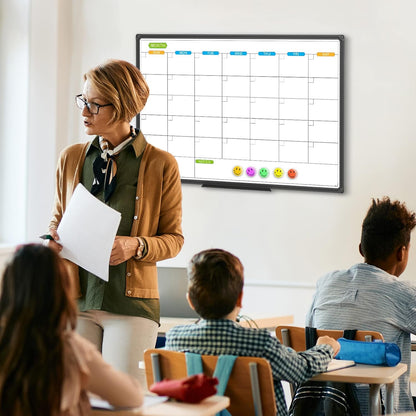 JILoffice Magnetic Dry Erase Calendar Whiteboard, 4 Month White Board Planner 36 X 24 Inch, Black Aluminum Frame Wall Mounted Board for Office Home and School