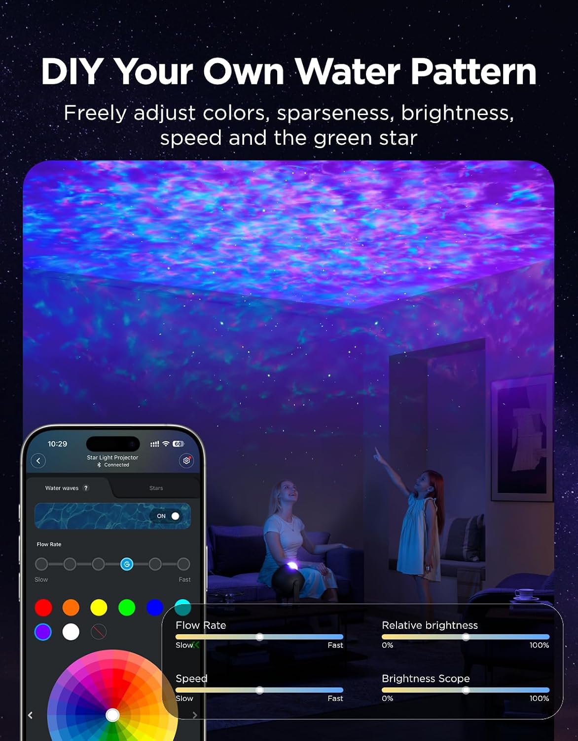 Govee Star Light Projector with 3 Aurora Flowing Effects, Works with Matter, Alexa and Google Assistant, 52 Scene Modes, 18 White Noise Options, LED Night Light Projector for Bedroom, Without Plug
