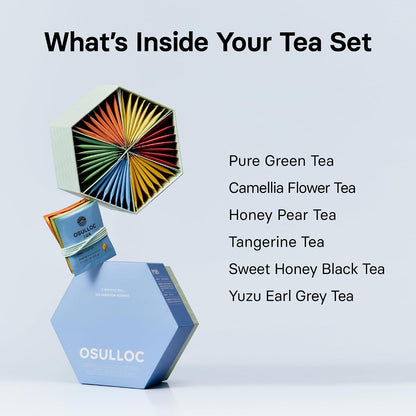 OSULLOC Premium Tea Collection (40 count, 10 flavors x 4 ea), Self Care Sampler Gift Box Variety Pack, Premium Organic Pure & Blended Tea from Jeju