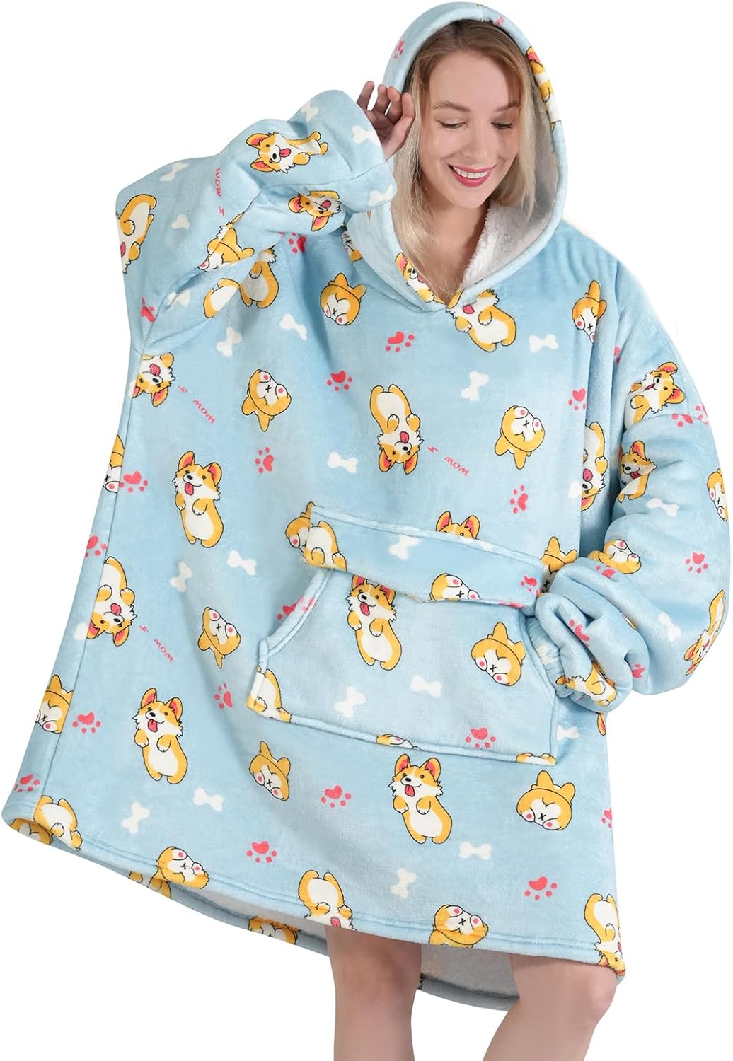 Mewkou Wearable Blanket Hoodie for Adult,Oversized Sherpa Fleece Blanket Hoodie for Women Men,Grey