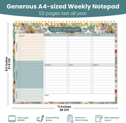 Weekly To Do List Notepad with 52 Undated Sheets（8.5"×11"）- Undated Weekly Planner Notepad for Office Desk Accessories and Supplies - Sunshine Petal