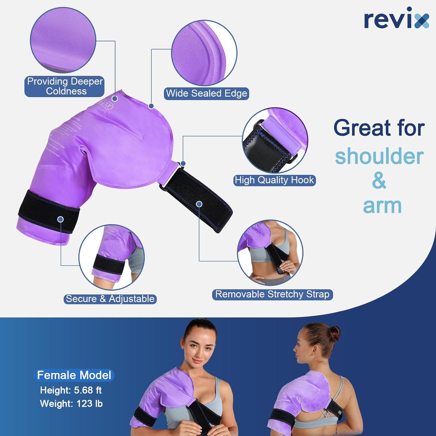 REVIX Shoulder Ice Pack for Rotator Cuff Cold Therapy, Arm Gel Ice Pack for Injuries Reusable, Flexible Cold Compression Wrap for Post-Workout Recovery, Fatigue and Shoulder Discomfort, Blue