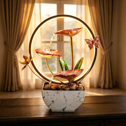 11‘’ H Pink Tabletop Water Fountain, Zen Desktop Waterfall, Indoor Lotus Desktop Decorative Fountain, Home Bathroom Bedroom Decor.