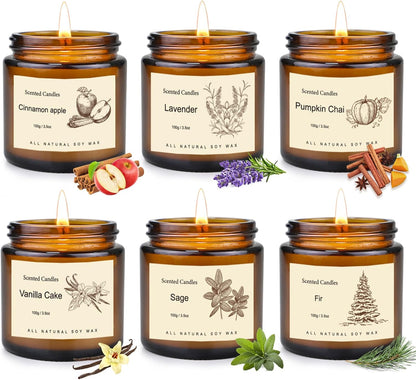 Scented Candles for Home,8 Pack Soy Wax Candle Set,Scented Candles Gift Set,Aromatherapy Candles, Amber Jar Vintage Apothecary Style, 8 Scents Gift Set