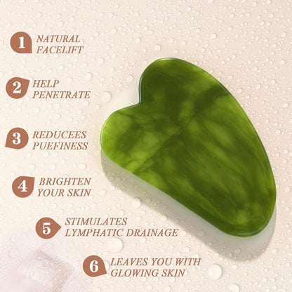 Natural Gua Sha & Jade Roller Set, Gua Sha Tool for Face & Body, Anti-Swelling Skin Tightening Home SPA Tool, Muscle Relief Safe Polished Jade, Self-Care Gift Set for Home Travel