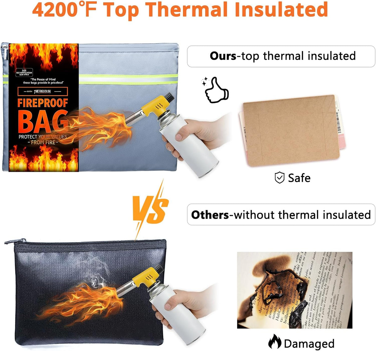 Fireproof Document Bag – 3 Pack (15" x 11", 13" x 9.7", 10.5" x 8") Fireproof & Water- proof Document Organizer | Document Holder with Zipper Secure for Cash, Passports, Check& More
