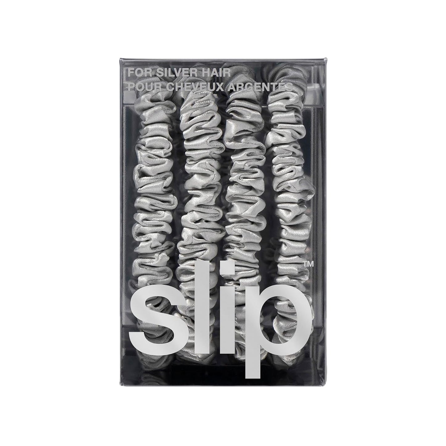 Slip Silk Hair Ties — Skinny Silk Black Scrunchies, No Damage, No Crease, Anti-Breakage |100% Mulberry Silk | All Hair Types | Made with Proprietary Slipsilk™ | Set of 4